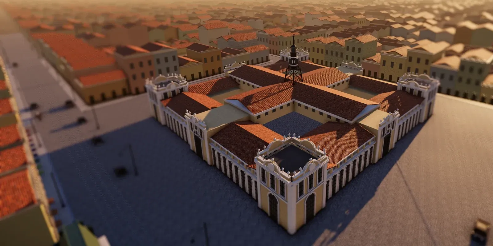 Three-dimensional reconstruction of the Pelotas Public Market, with its roofs and central tower